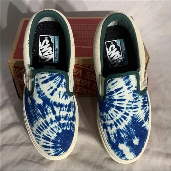 Vans Comfycush Slip On Blue White Tie Dye Shoes New Without Box Womans 5.5 , 7 - Picture 4 of 7